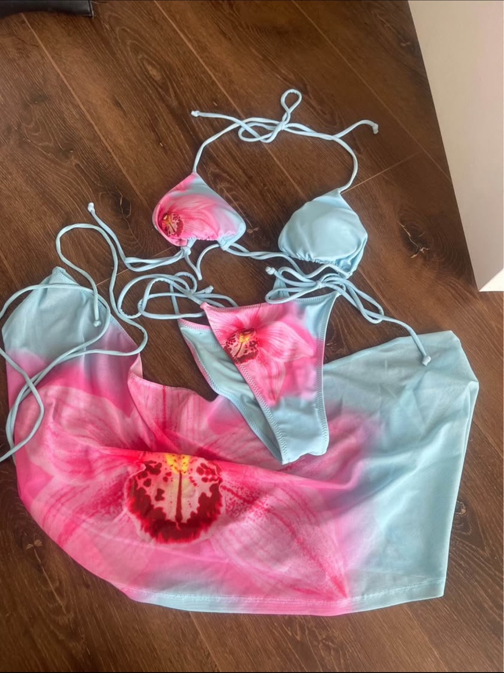 White Fox Boutique Light Blue and Pink Floral Bikini Set